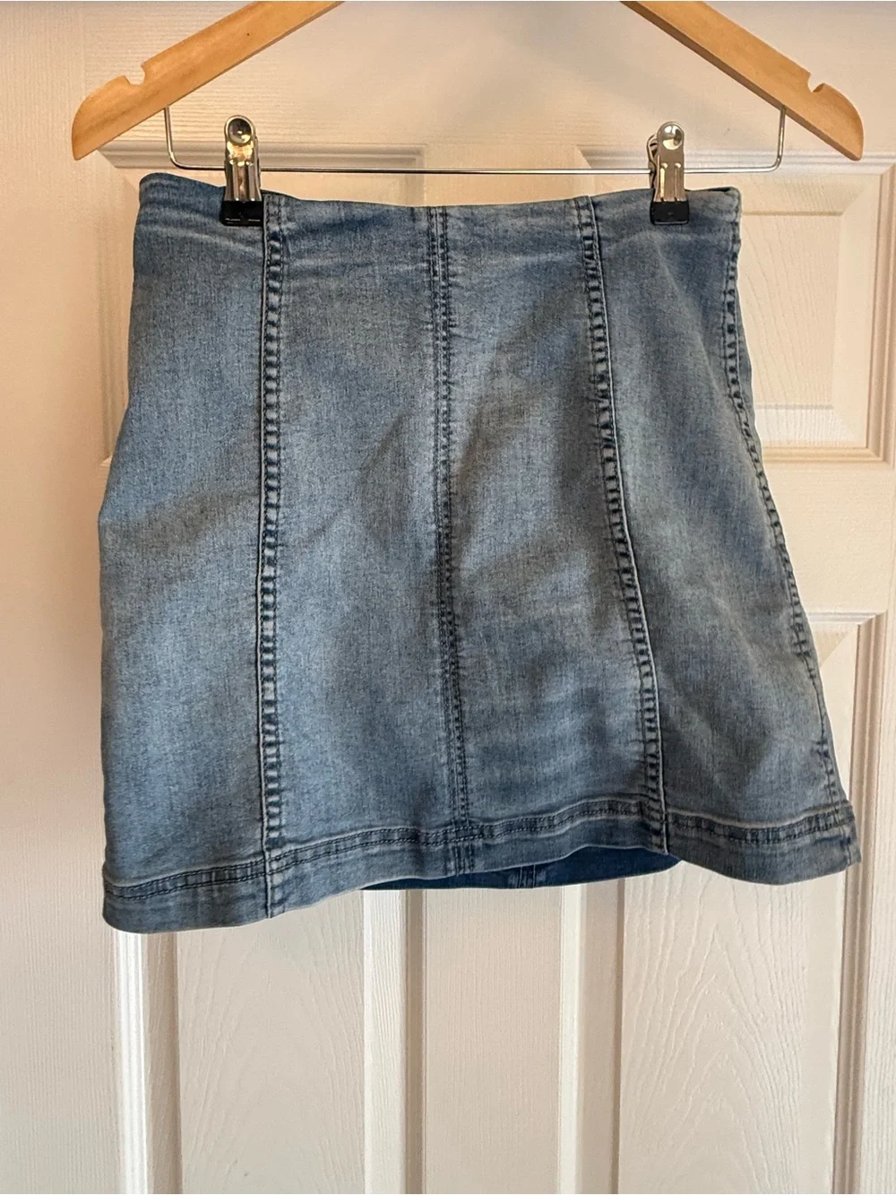 Free People Denim Mini Skirt Womens 4 Blue High Waisted Back Zip Seamed
